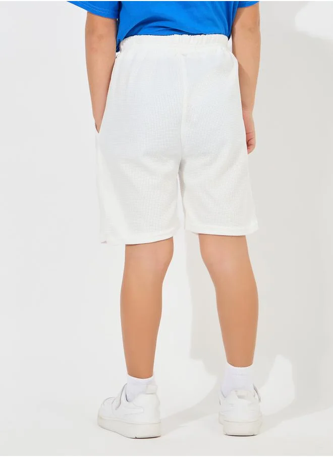 Styli Bear Pocket Print Waffle Knit Shorts