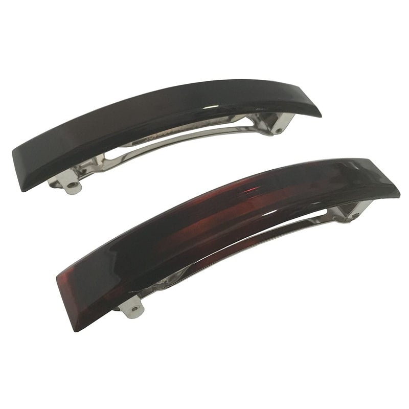 Parcelona French Bar Set of 2 Black N Shell Brown Celluloid Automatic Hair Clip Barrette Large