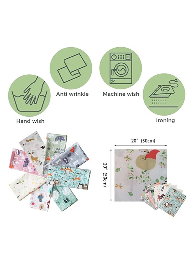 Y&D Cartoon Print Fabric, 8 Styles Quarter Fabric Bundles, 100% Cotton Craft Pre-Cut Squares Sheets for Patchwork Sewing Quilting DIY Handmade Patchwork, 50cm x Forest Pattern - Image 4