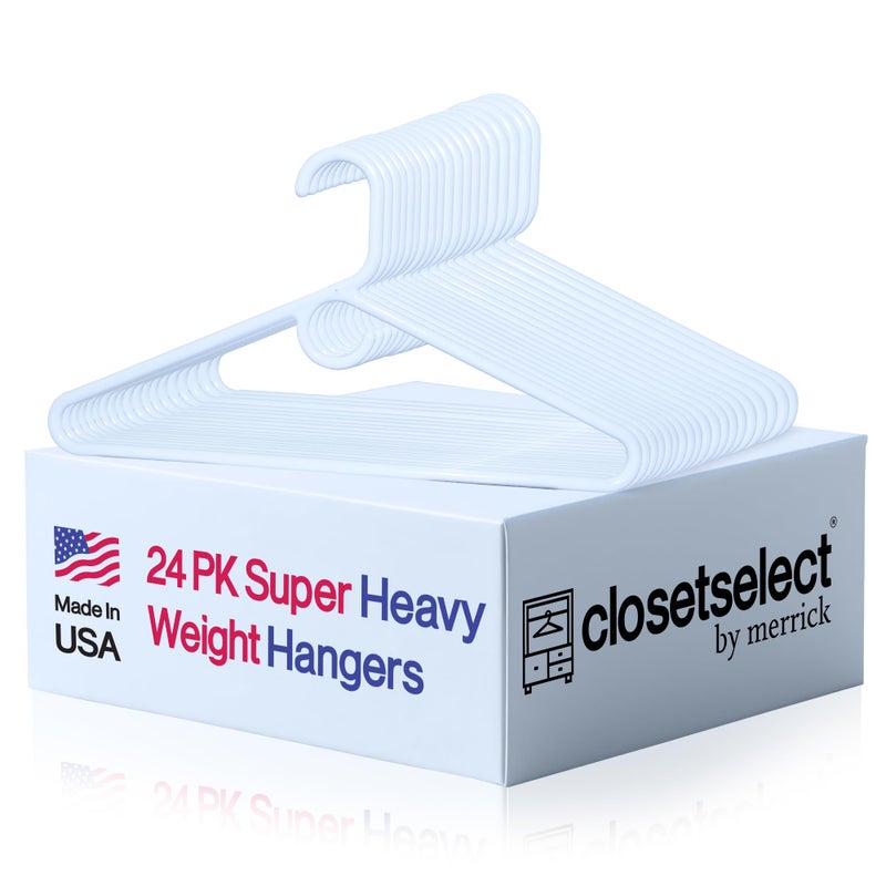 closetselect Super Heavy Duty Plastic Hangers, Made in USA, White Super Heavy Weight Hanger, 24 Pack - Image 1