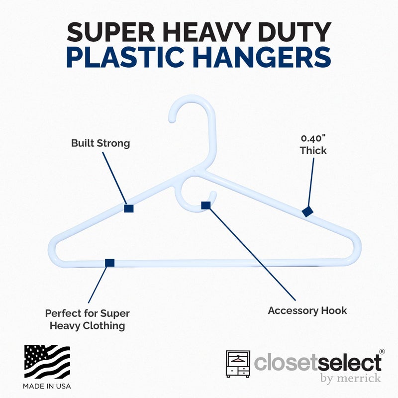 closetselect Super Heavy Duty Plastic Hangers, Made in USA, White Super Heavy Weight Hanger, 24 Pack - Image 4