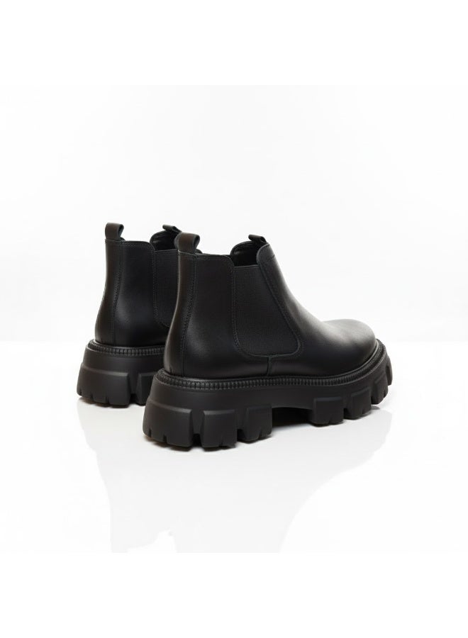 Men's casual, elegant leather boots with a wide, comfortable sole - black - Image 2
