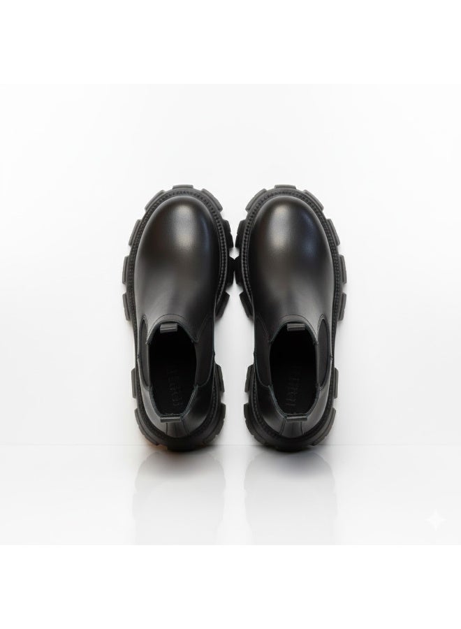 Men's casual, elegant leather boots with a wide, comfortable sole - black - Image 4