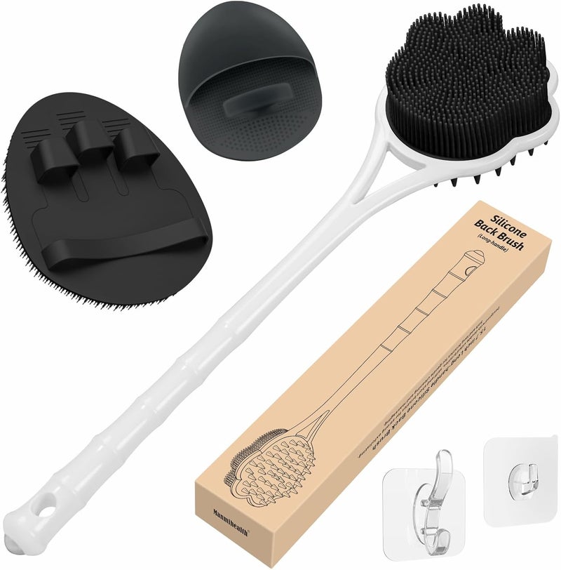 Manmihealth 157 Cute Silicone Body Scrubber Soft Shower Brush Face Scrubber Set 3 PCS PawShaped Silicone Back Brush Body Facial Scrubber with SuperSoft Bristles CombinationBlackSet - Image 1
