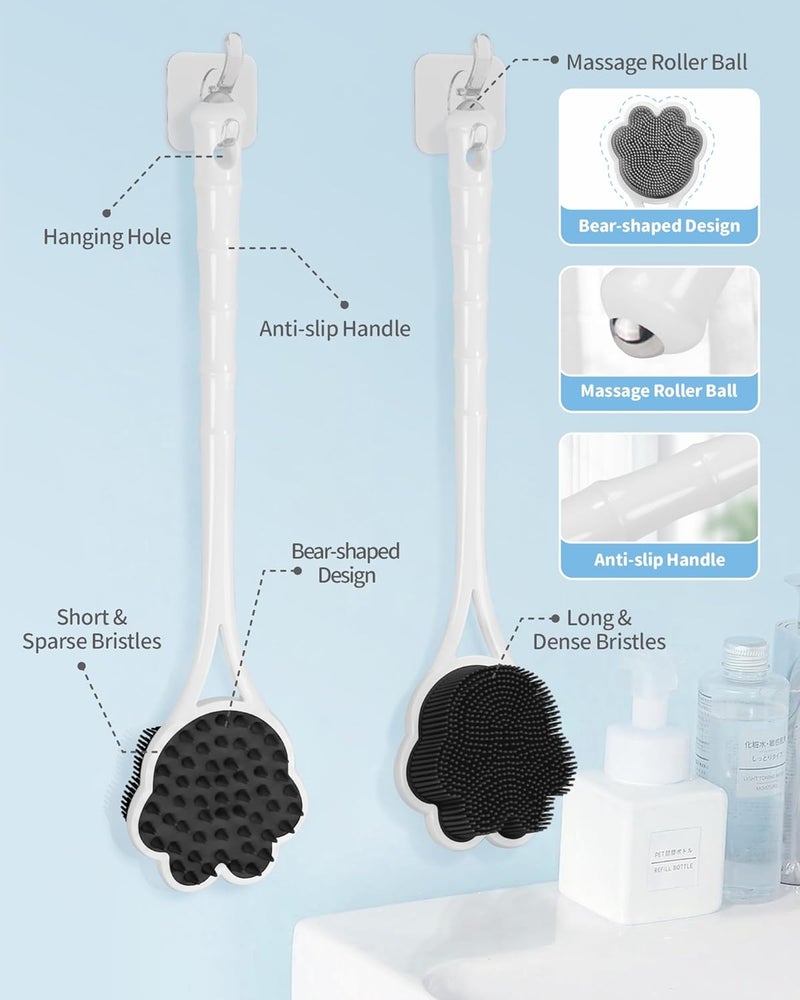 Manmihealth 157 Cute Silicone Body Scrubber Soft Shower Brush Face Scrubber Set 3 PCS PawShaped Silicone Back Brush Body Facial Scrubber with SuperSoft Bristles CombinationBlackSet - Image 5