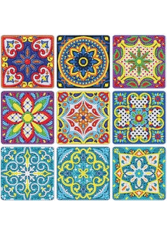 Y&D 9 Pcs Diamond Painting Coasters with Holder, DIY Mandala Art for Drinks, Small Kits Adults Accessories Dots Craft Supplies  - Image 1