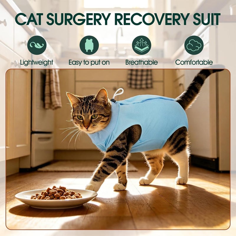 Kuoser Flexible purchase choices Cat Surgery Recovery Suit, Female Male Soft Onesie Spay Neuter Suit for Cats, Abdominal Wounds Anti-Licking Cat Body Suits for Skin Diseases, Kitten Surgical Collar Cone Alternative Natural material - Image 5