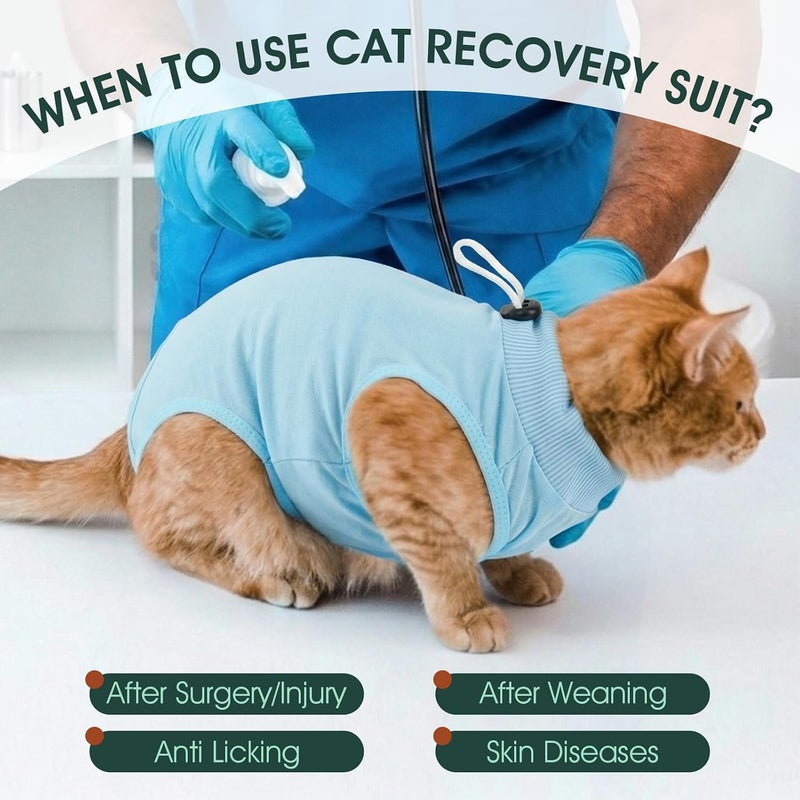 Kuoser Flexible purchase choices Cat Surgery Recovery Suit, Female Male Soft Onesie Spay Neuter Suit for Cats, Abdominal Wounds Anti-Licking Cat Body Suits for Skin Diseases, Kitten Surgical Collar Cone Alternative Natural material - Image 4