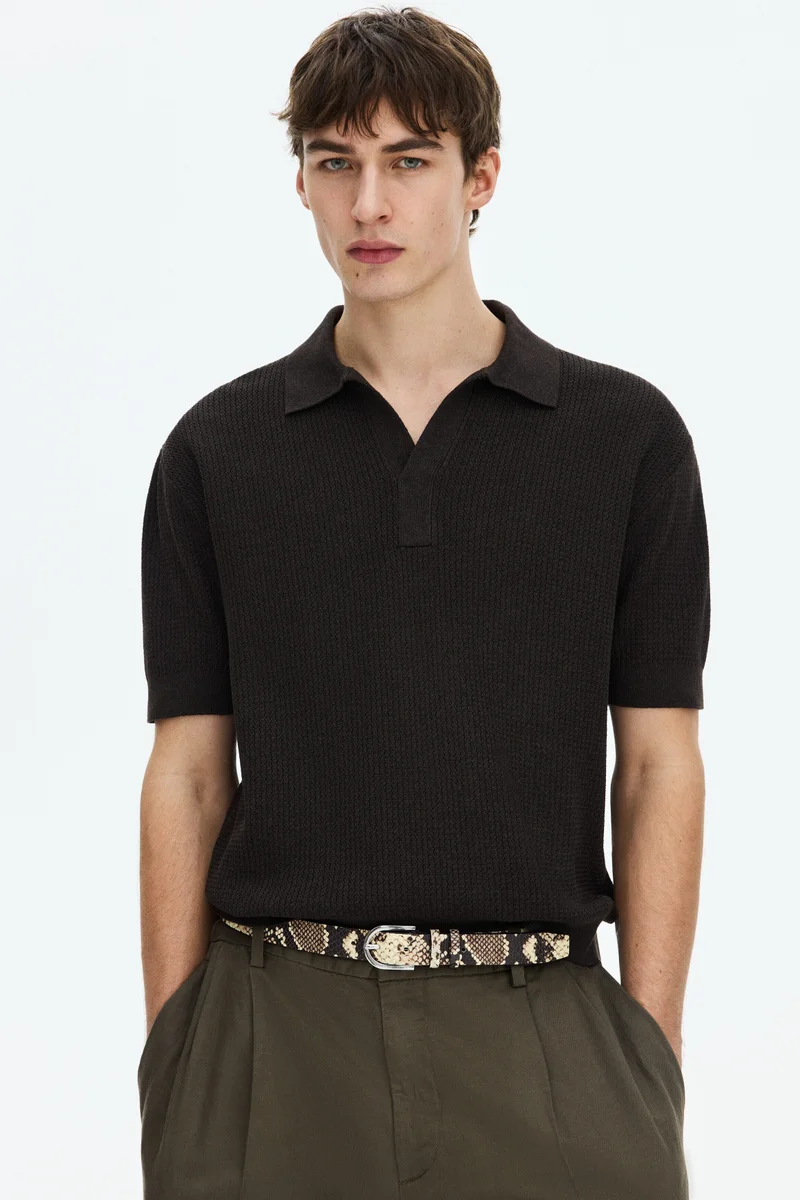 Regular Fit Cable-knit polo shirt