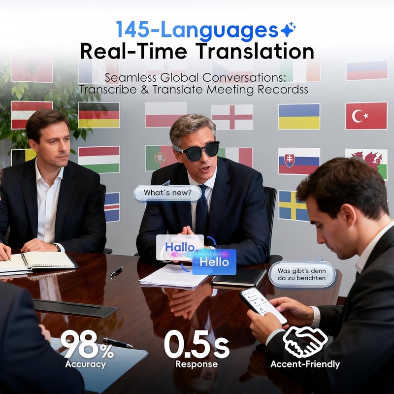 GetD 2026 New AI Glasses for Men & Women, Smart Sunglasses Powered by ChatGPT with 145-Language Translation, Bluetooth 5.4 Glasses, 11H Music/9H Call, UV400 & Polarized Lenses for Travel & Daily Use - Image 4