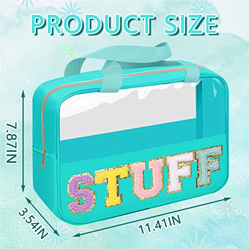 Iqimott Chenille Letter Patch Stuff Bag Preppy Clear Makeup Cosmetic Bag Large Toiletry Storage Tote Bag with Handle Transparent Nylon Waterproof Organizer Zipper Pouch for Travel Women GirlsGreen - Image 3