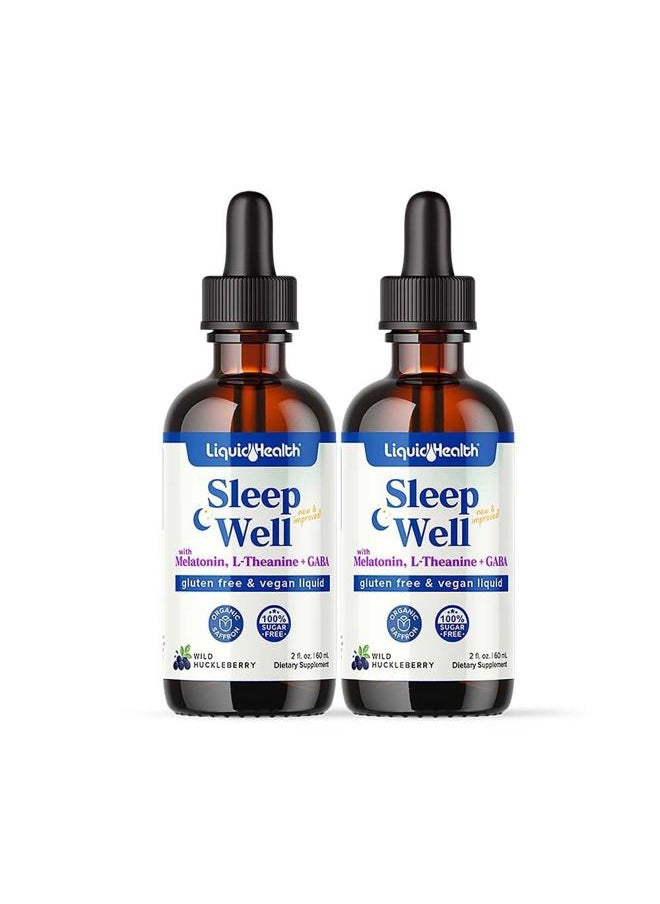 LIQUIDHEALTH Sleep Well 2 Oz Liquid Melatonin, L-Theanine Supplement & Natural Sleep Aid, Fall Asleep Faster, Stay Asleep Longer, Vegan, Sugar Free, Non-GMO Sleep Spray Drops - 2 Pack  - Image 1