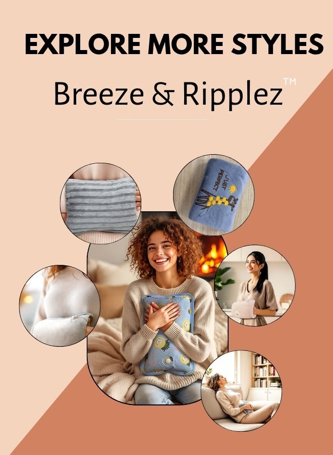 Breeze & Ripplez™ Dual comfort electric rechargeable heating water bag soft fleece cover for pain relief advanced leak proof technology fast heating large size