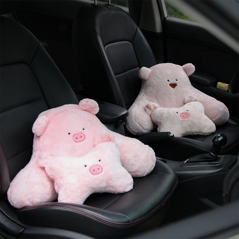 Cute Pig & Bear Car Seat Cushion - Comfortable Back Support for Driving and Office  Use - Image 3