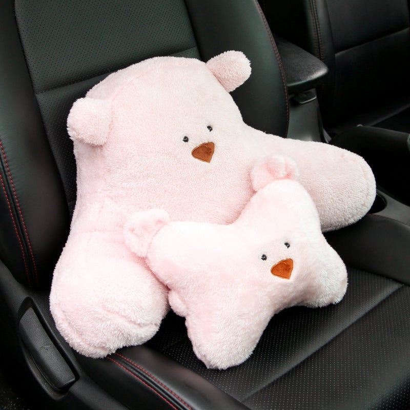 Cute Pig & Bear Car Seat Cushion - Comfortable Back Support for Driving and Office  Use - Image 1