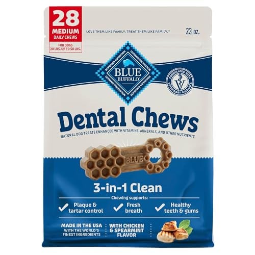 Blue Buffalo Dental Chews Medium Natural Dog Treats Chicken Spearmint 23oz Bag 28 Count - Image 1