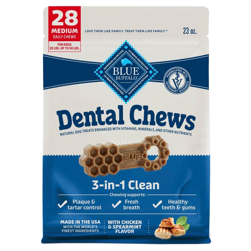 Blue Buffalo Dental Chews Medium Natural Dog Treats Chicken Spearmint 23oz Bag 28 Count - Image 2