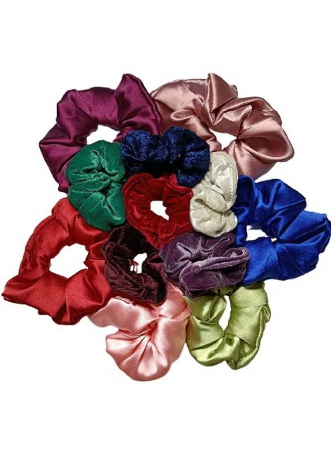 دريشتي مطاط شعر متعدد الألوان من دريشتي مصنوع من المخمل والساتان العادي للفتيات والنساء، عبوة من 12 قطعة - Image 1