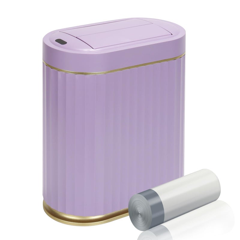 ELPHECO Bathroom Trash Can with Lid Butterfly, Motion Sensor Trash Can Bathroom Decor Automatic Garbage Can Wastebasket Bathroom Accessories, Kitchen, Living Room, Office, Purple Gold - Image 1
