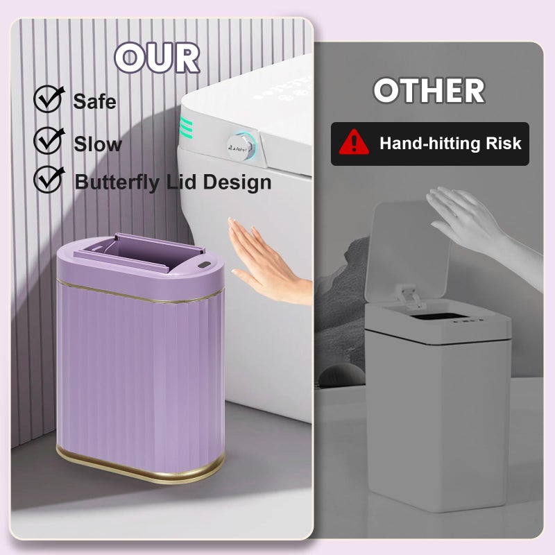 ELPHECO Bathroom Trash Can with Lid Butterfly, Motion Sensor Trash Can Bathroom Decor Automatic Garbage Can Wastebasket Bathroom Accessories, Kitchen, Living Room, Office, Purple Gold - Image 4