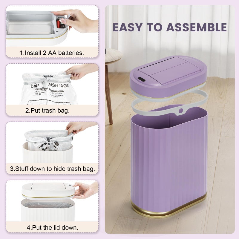 ELPHECO Bathroom Trash Can with Lid Butterfly, Motion Sensor Trash Can Bathroom Decor Automatic Garbage Can Wastebasket Bathroom Accessories, Kitchen, Living Room, Office, Purple Gold - Image 5