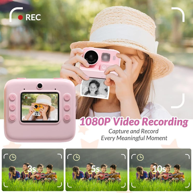 mafiti Kids Instant Print Camera, 48MP Digital With Zero Ink, Selfie 1080P Video, 32G TF Card, Toys Gifts for Girls Boys 3-12, Christmas/Birthday/Holiday (Pink) - Image 4