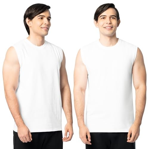 Fruit of the Loom Men's Eversoft Cotton Sleeveless T Shirts, Breathable & Moisture Wicking with Odor Control, Sizes S-4X, Muscle-2 Pack-White, 3X-Large - Image 1