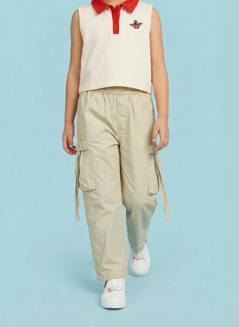 نوتيناتي Nautinati Girls' Woven Baggy Fit Printed Parachute Pants with Pocket Details