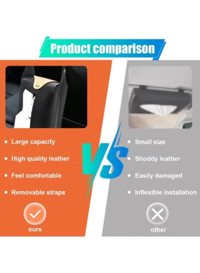 COYO Car Tissue Holder, Large Car Headrest Hanging Tissue Box Cover, PU Leather Auto Napkin Holder, Universal Vehicle Backseat Paper Organizer for Cars Sun Visor (Black) - Image 3