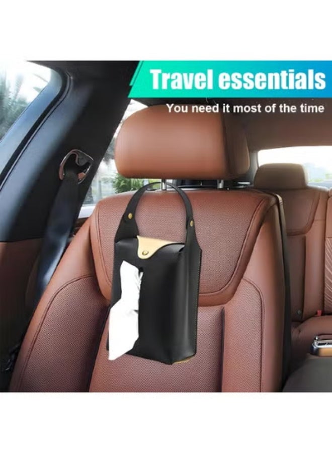 COYO Car Tissue Holder, Large Car Headrest Hanging Tissue Box Cover, PU Leather Auto Napkin Holder, Universal Vehicle Backseat Paper Organizer for Cars Sun Visor (Black) - Image 5