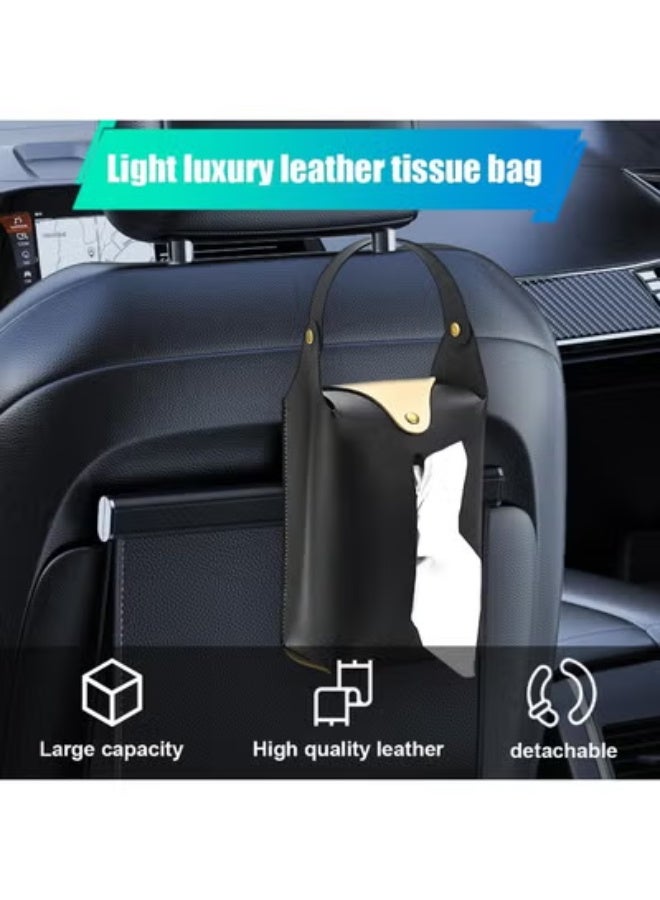 COYO Car Tissue Holder, Large Car Headrest Hanging Tissue Box Cover, PU Leather Auto Napkin Holder, Universal Vehicle Backseat Paper Organizer for Cars Sun Visor (Black) - Image 4