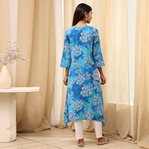 Biba Women Blue Rayon Viscose Kurta_40 - Image 3