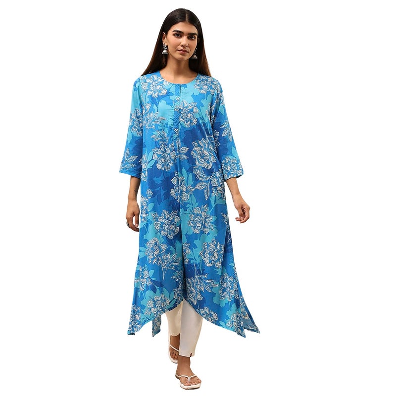 Biba Women Blue Rayon Viscose Kurta_40 - Image 5