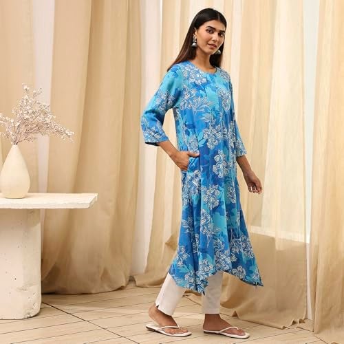 Biba Women Blue Rayon Viscose Kurta_40 - Image 2