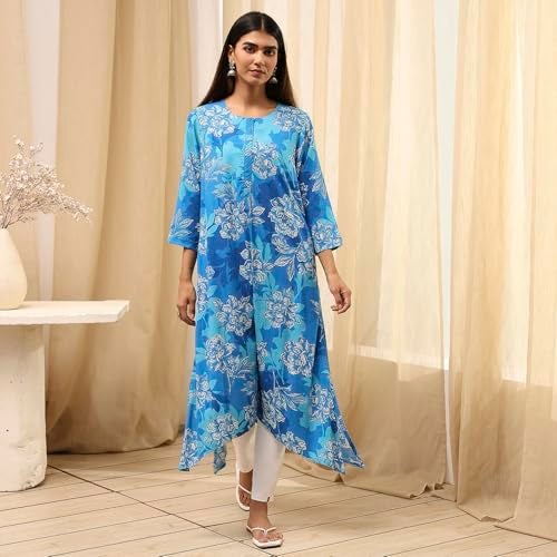 Biba Women Blue Rayon Viscose Kurta_40 - Image 4