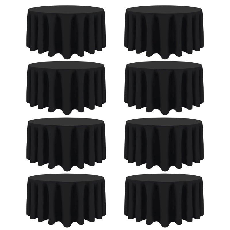 Heneger 8 Pack Black Round Tablecloths 90 Inch Black Table Cloth Stain and Wrinkle Resistant Reusable and Washable Polyester Fabric for Buffet Wedding Party and Banquet