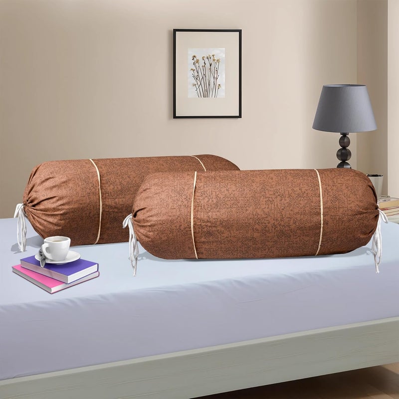 Kuber Industries Kuber Industries Set of 2 BolsterSide Pillow Cover 16x32 Cylindrical MaslandMasand Long Pillow Cover For Diwan Pillows Plain Brown  - Image 1