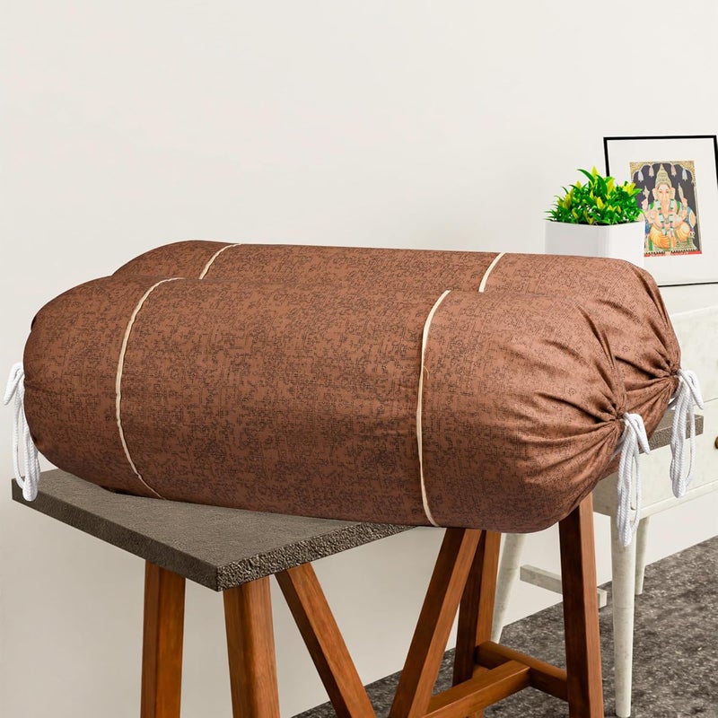 Kuber Industries Kuber Industries Set of 2 BolsterSide Pillow Cover 16x32 Cylindrical MaslandMasand Long Pillow Cover For Diwan Pillows Plain Brown  - Image 2