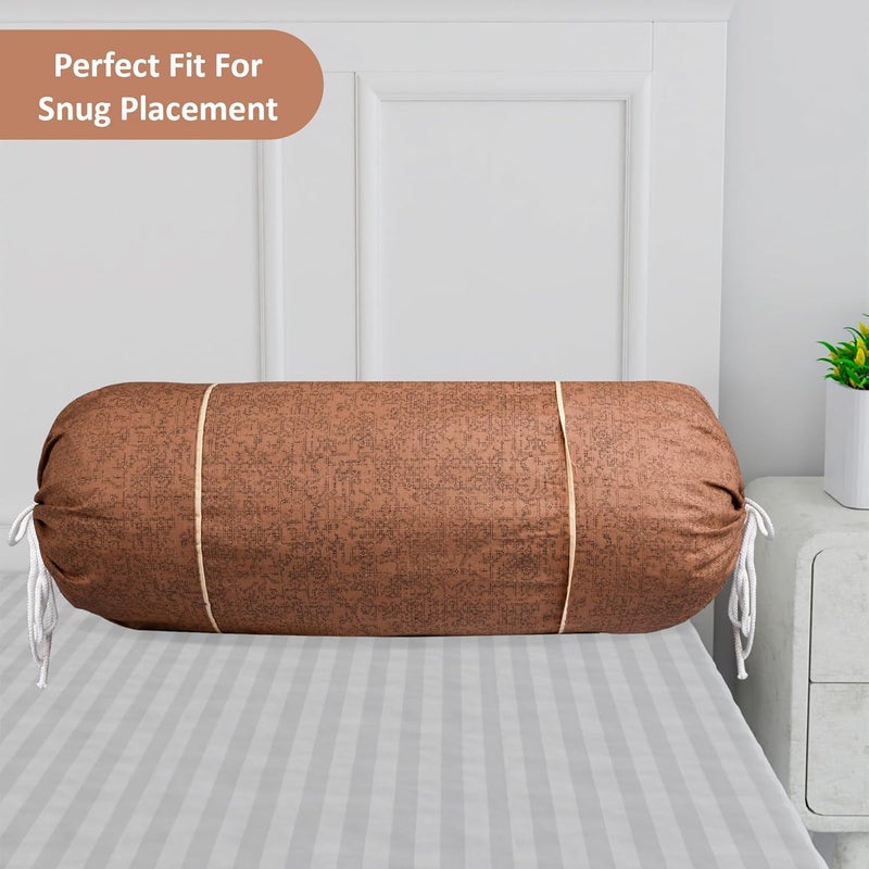 Kuber Industries Kuber Industries Set of 2 BolsterSide Pillow Cover 16x32 Cylindrical MaslandMasand Long Pillow Cover For Diwan Pillows Plain Brown  - Image 5