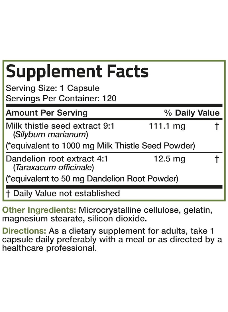 Bronson Silymarin Milk Thistle Extract 1000mg 120 Veg Capsules  - Image 3