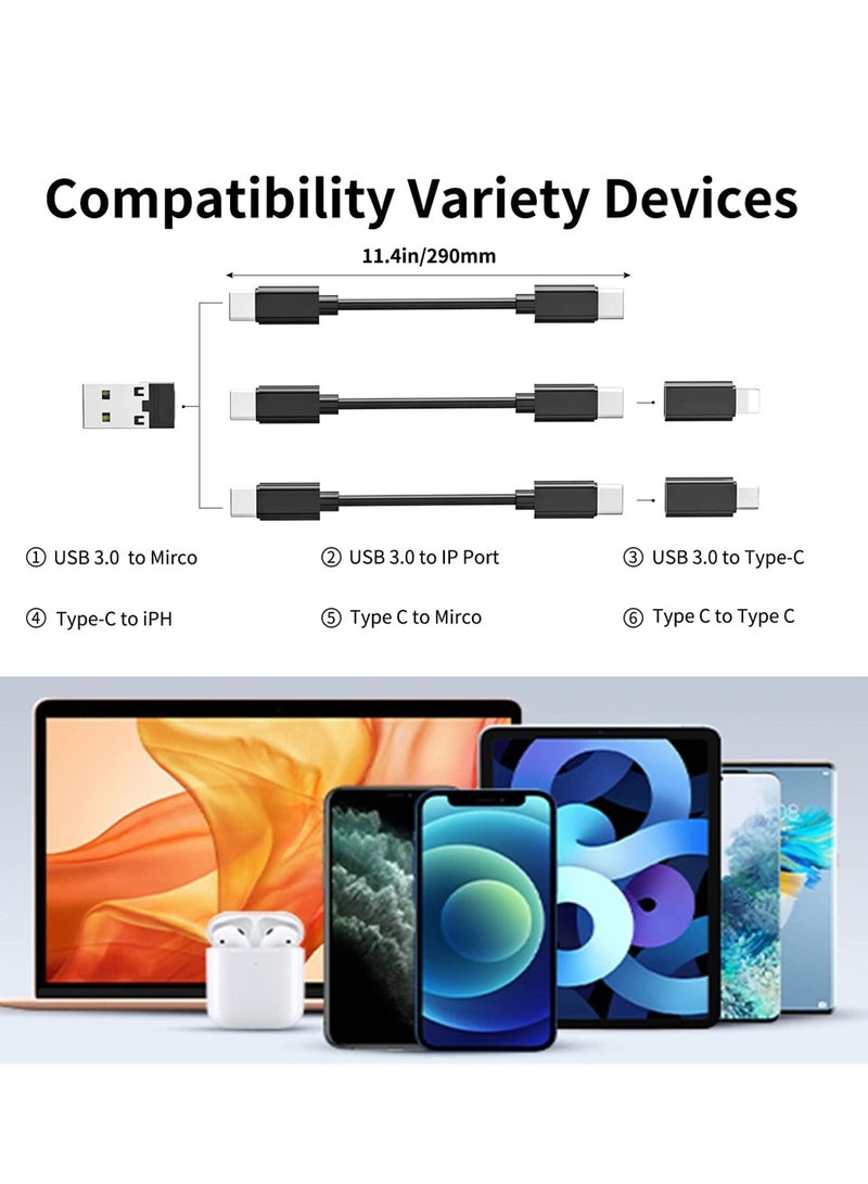 Versatile USB Adapter Cable Organizer with Card Slot Eject Pin & Makeup Mirror, USB C to USB C/Micro USB/IP Port/USB A Converter, Perfect Phone Holder (Black)  - Image 3