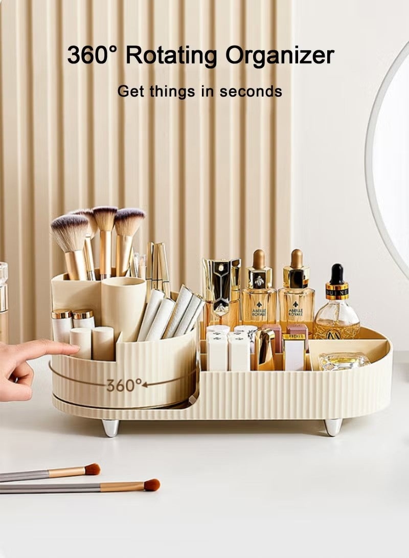 Beauenty Makeup Organizer, Upgraded 2-in-1 360 Rotating Makeup Brush Holder, Large Adjustable Cosmetic Storage for Vanity,Makeup Organizer Drawers for Skincare Cosmetic(White) - Image 3