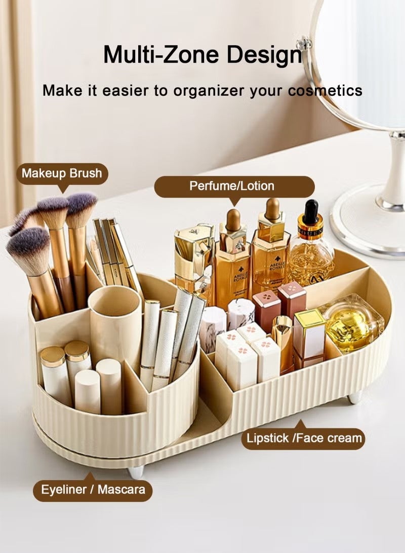 Beauenty Makeup Organizer, Upgraded 2-in-1 360 Rotating Makeup Brush Holder, Large Adjustable Cosmetic Storage for Vanity,Makeup Organizer Drawers for Skincare Cosmetic(White) - Image 4