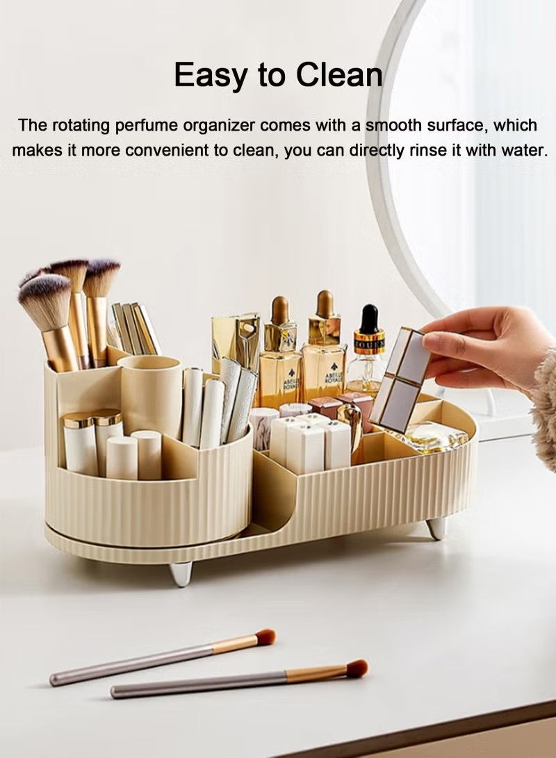 Beauenty Makeup Organizer, Upgraded 2-in-1 360 Rotating Makeup Brush Holder, Large Adjustable Cosmetic Storage for Vanity,Makeup Organizer Drawers for Skincare Cosmetic(White) - Image 2