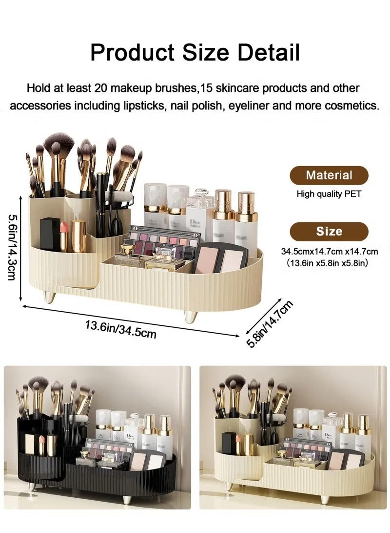 Beauenty Makeup Organizer, Upgraded 2-in-1 360 Rotating Makeup Brush Holder, Large Adjustable Cosmetic Storage for Vanity,Makeup Organizer Drawers for Skincare Cosmetic(White) - Image 5