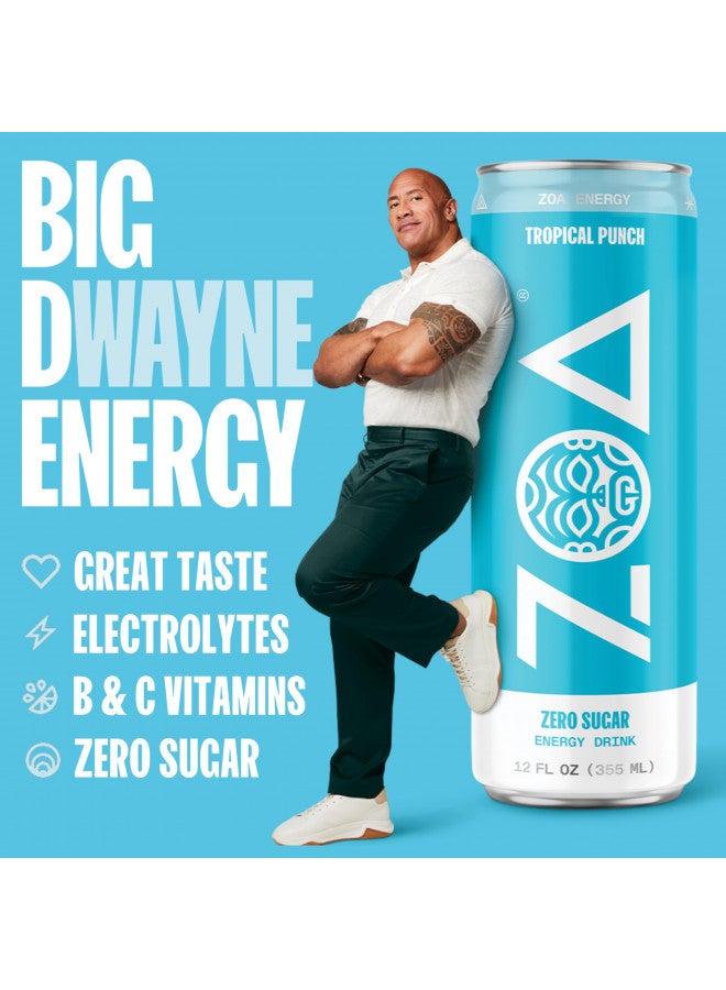 ZOA ZOA Zero Sugar Energy Drinks - Tropical Punch | Healthy Energy Formula with Natural Caffeine, Daily Vitamin C, Essential B-Vitamins | Gluten-Free, Keto Friendly | 12 Ounce Cans (Pack Of 12) - Image 2