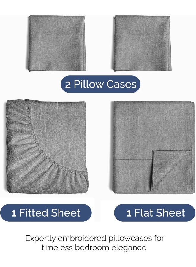 CGK Unlimited Queen Size Sheet Set - 4 Piece Set - Softer Than Jersey Cotton - Same Look as Jersey Knit Sheets & T-Shirt Sheets - Deep Pockets - Breathable & Cooling Sheets - Wrinkle Free - Heathered Grey – 4PC  - Image 2
