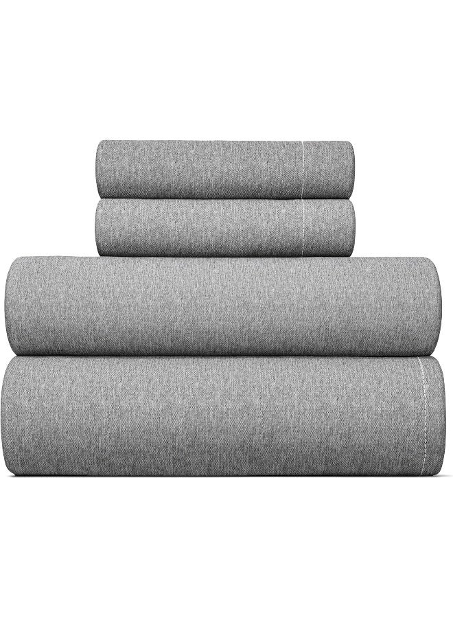 CGK Unlimited Queen Size Sheet Set - 4 Piece Set - Softer Than Jersey Cotton - Same Look as Jersey Knit Sheets & T-Shirt Sheets - Deep Pockets - Breathable & Cooling Sheets - Wrinkle Free - Heathered Grey – 4PC  - Image 1