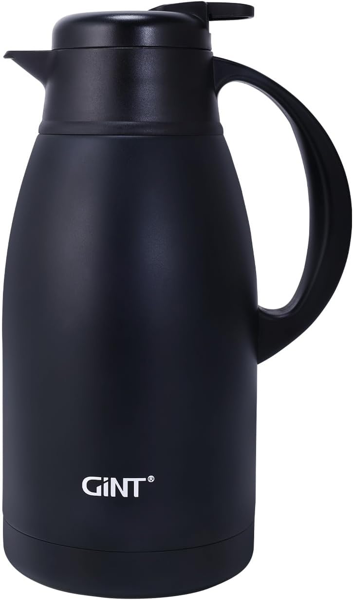 GiNT Stainless Steel Thermal Coffee Carafe, Double Walled Vacuum Water and Beverage Dispenser, 12 Hour Heat Retention, 65 OZ /1.9 Liter Black - Image 1
