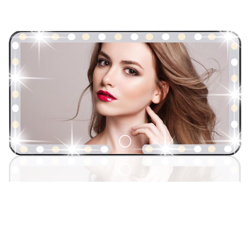 Deluxsa Car Visor Vanity Mirror, 3 Light Modes & 60 LEDs, Rechargeable Dimmable Touch Screen Travel Makeup Mirror,Universal for Truck SUV-Car Accessories Essentials for Womenï¼ˆBlackï¼‰ - Image 1
